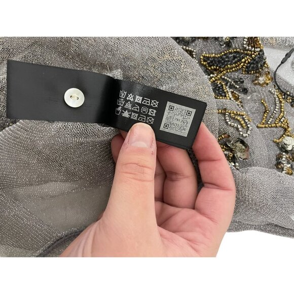 Zara Women Bodysuit Small S Gray Beaded Floral Embellished sheer 7521/200 NWOT - Picture 9 of 12